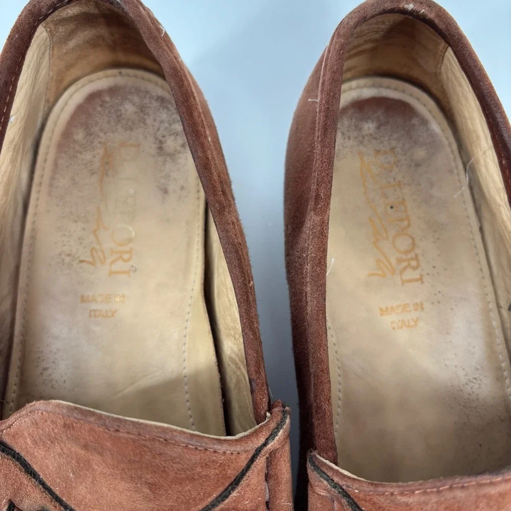 Di Lepori Bit Loafers Men 44 Brown Suede Horsebit Made in Italy Old Money Preppy